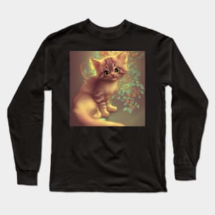 Cute Kitten Beautiful Eyes | White, brown and red cat with green eyes | Digital art Sticker Long Sleeve T-Shirt